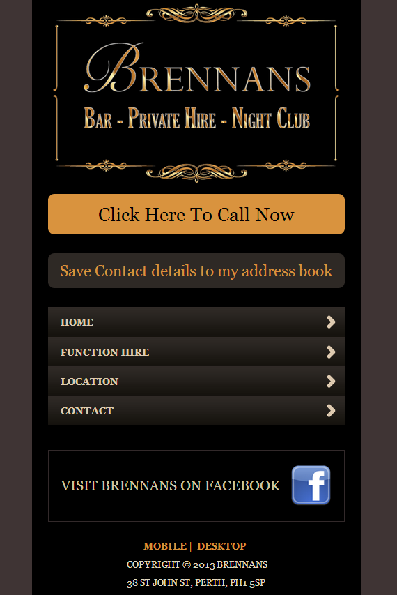Mobile Website for Brennans Bar and Nightclub